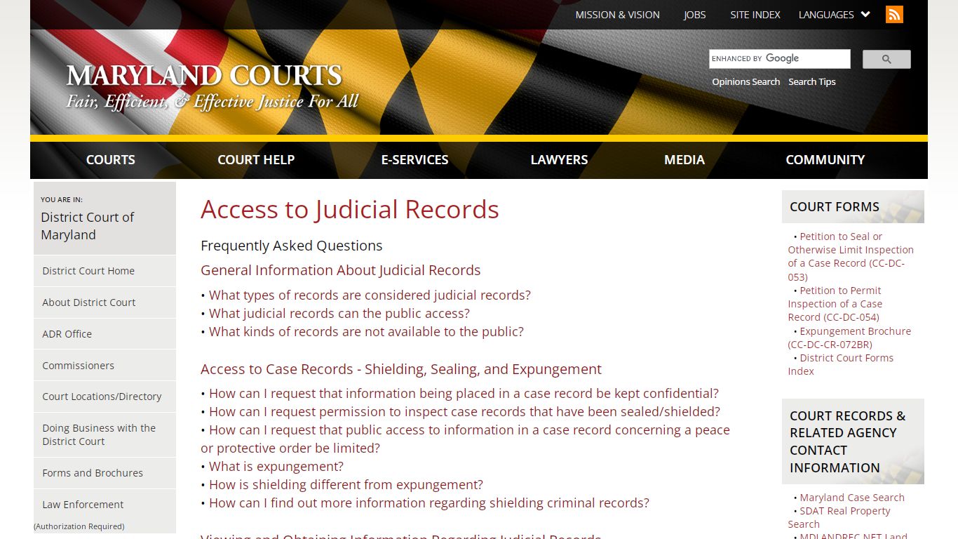 Access to Judicial Records | Maryland Courts